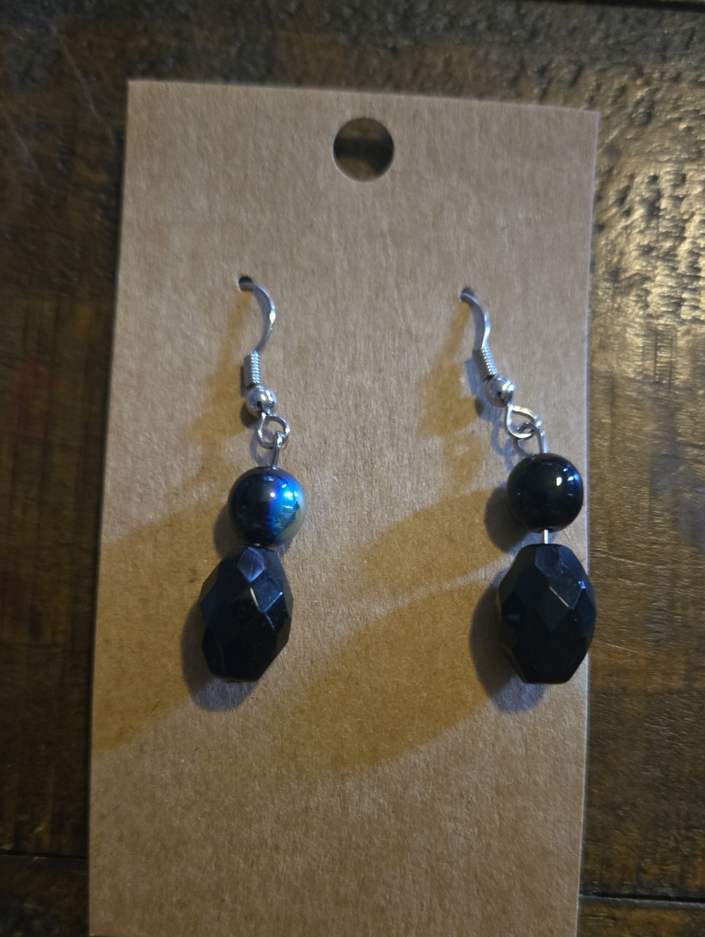 Handmade Black Bead Drop Earrings